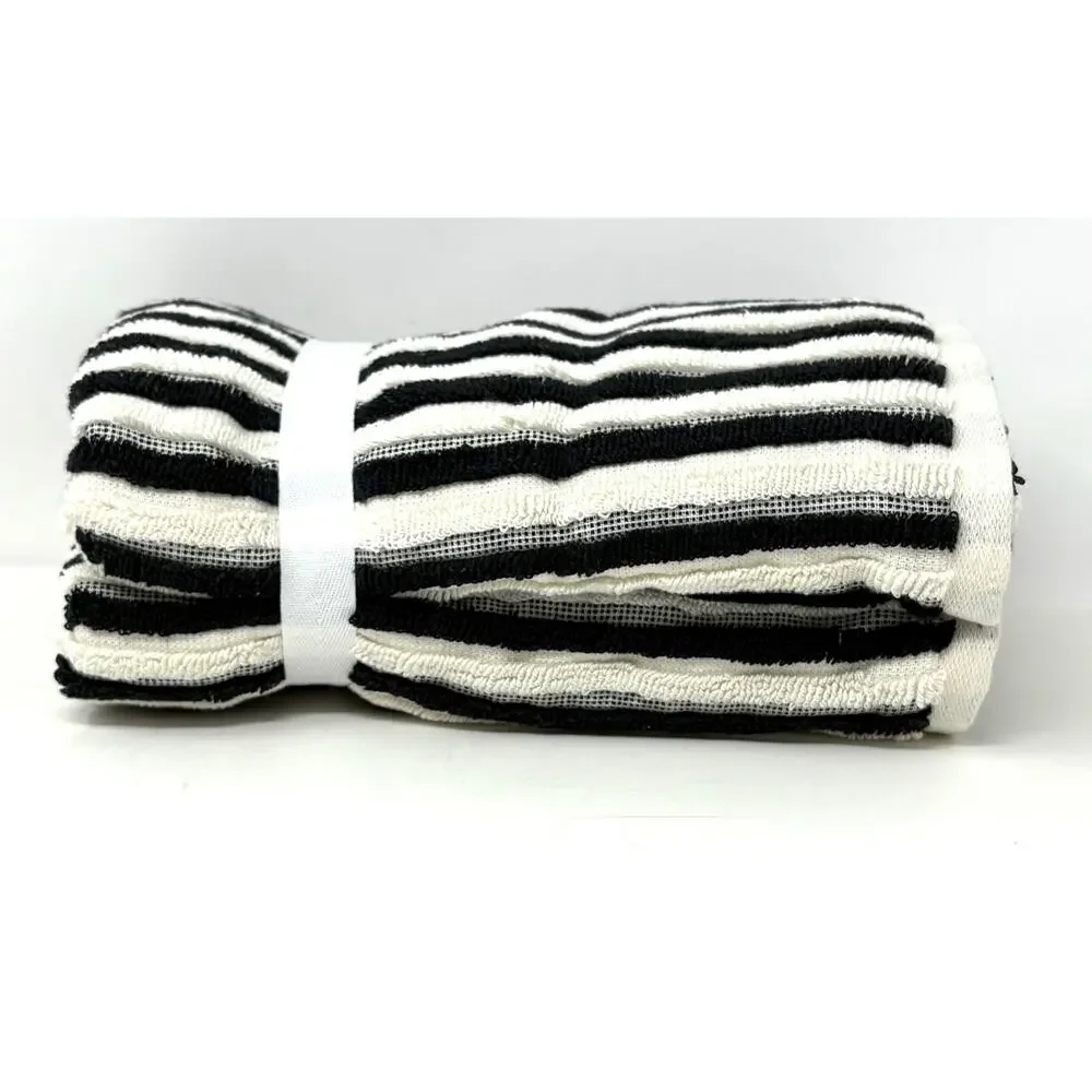 Rachel Zoe Black Ivory Off White Stripes Hand Towels 18x28” Plush NWT 2